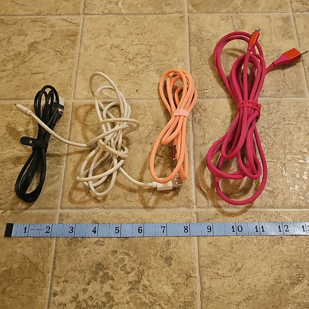Assorted Apple (Iphone) To USB Charging Cables - Pink, Peach Black, White